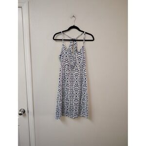 Balance Collection Women Blue White Geometric Racerback Active Dress Large